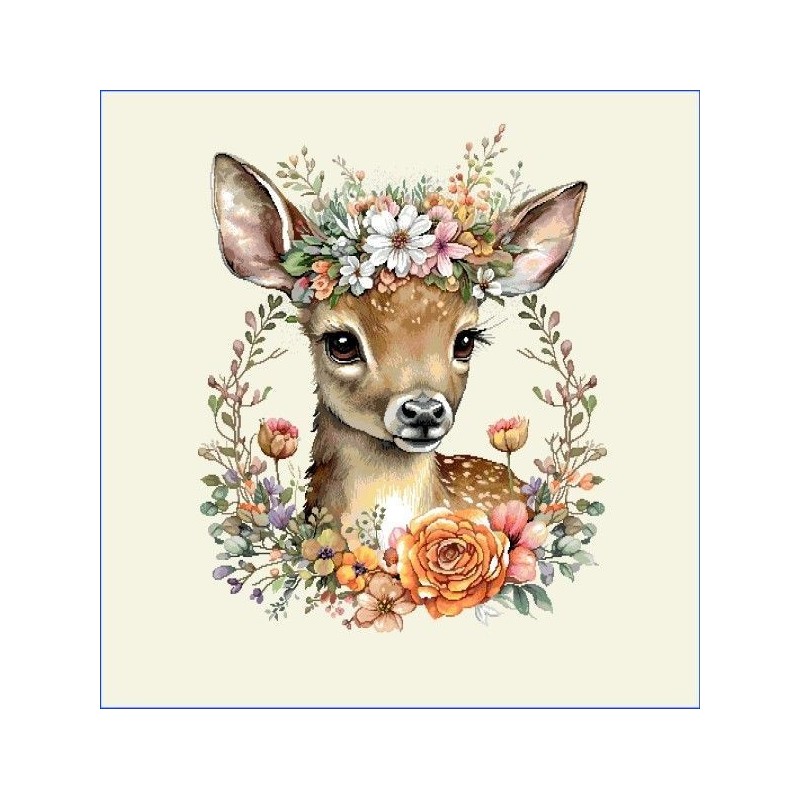 Carré - Faon et la couronne fleurs