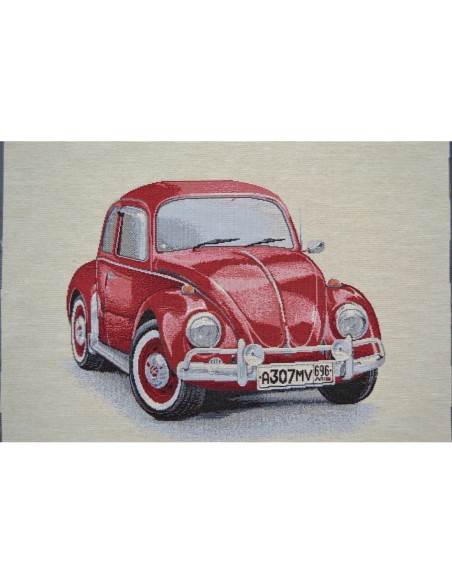 carré, jacquard, coussin, sac, voiture, coccinelle rouge, vintage