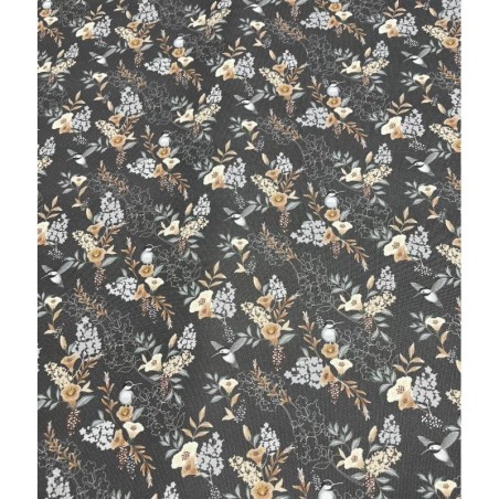 Simili cuir - Oiseaux fond gris anthracite