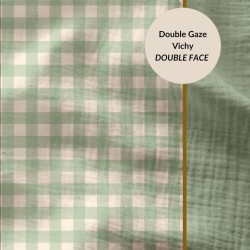 Double gaze vichy vert de gris double face