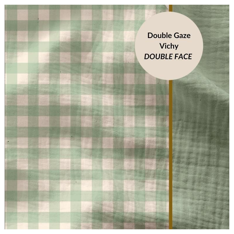 Double gaze vichy vert de gris double face