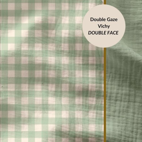 Double gaze vichy vert de gris double face