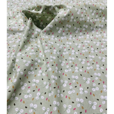 Coton 150 -Fleurs fond amande.