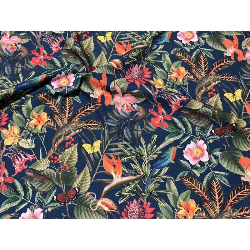 Tissu toile extérieure Bora-Bora fond pétrole.