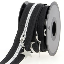 Mercerie - Fermeture éclair au mètre noir et argent etoile