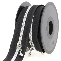 Mercerie - Fermeture éclair au mètre noir et argent boule