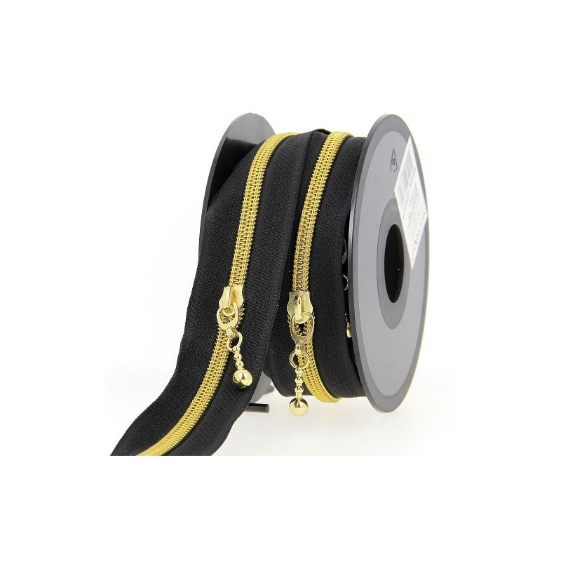 Mercerie - Fermeture éclair au mètre noir et doré boule