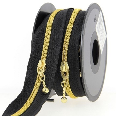 Mercerie - Fermeture éclair au mètre noir et doré boule