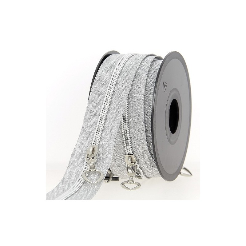 Mercerie - Fermeture éclair au mètre argenté  boule