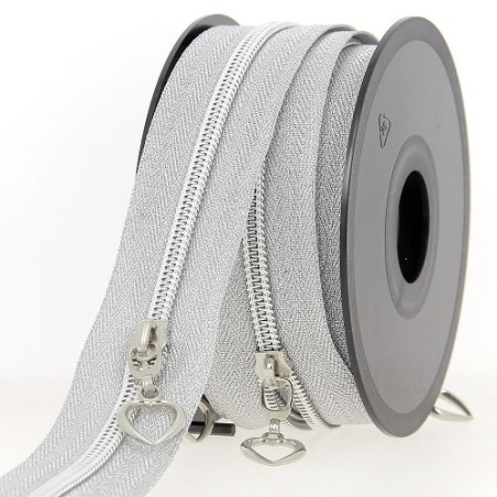 Mercerie - Fermeture éclair au mètre argenté  boule