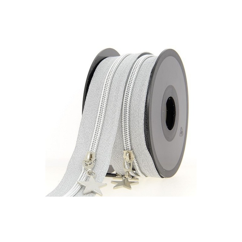 Mercerie - Fermeture éclair au mètre argenté  etoile