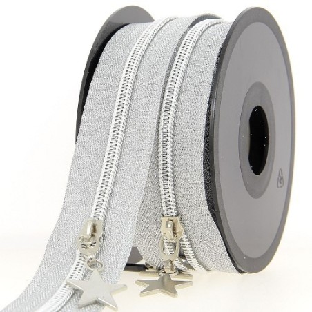 Mercerie - Fermeture éclair au mètre argenté  etoile