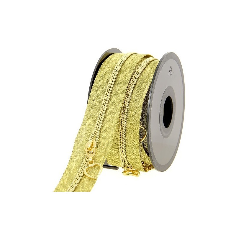 Mercerie - Fermeture éclair au mètre doré coeur