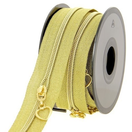 Mercerie - Fermeture éclair au mètre doré coeur