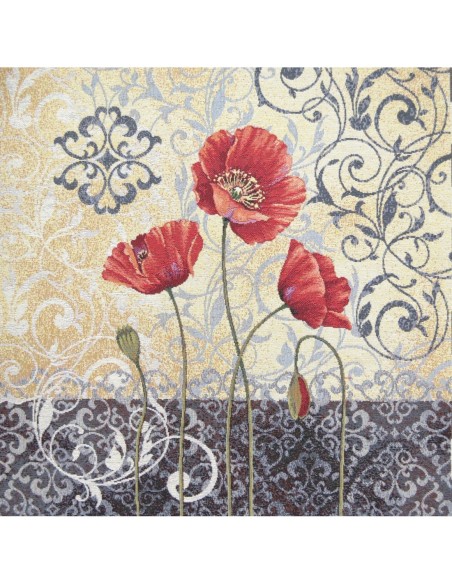 carré, jacquard, coussin, sac, fleurs, coquelicots