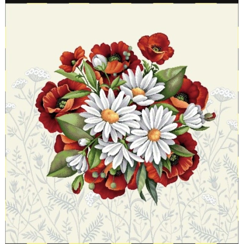 Carré -Bouquet coquelicot marguerite