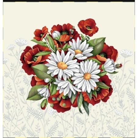 Carré -Bouquet coquelicot marguerite