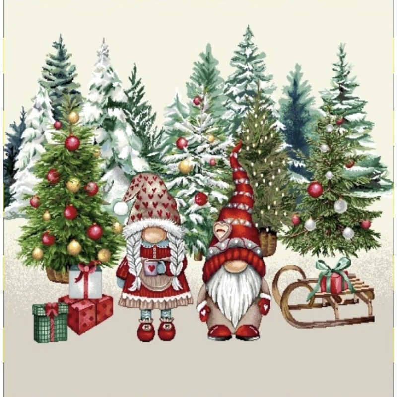 Carré -Couple lutins et les sapins