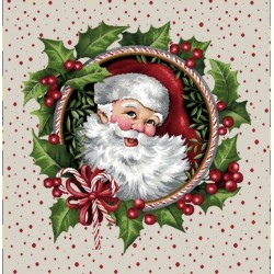 Carre- Père Noël couronne fond beige