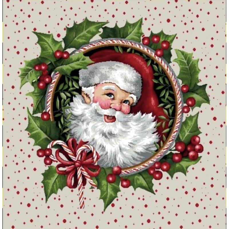 Carre- Père Noël couronne fond beige