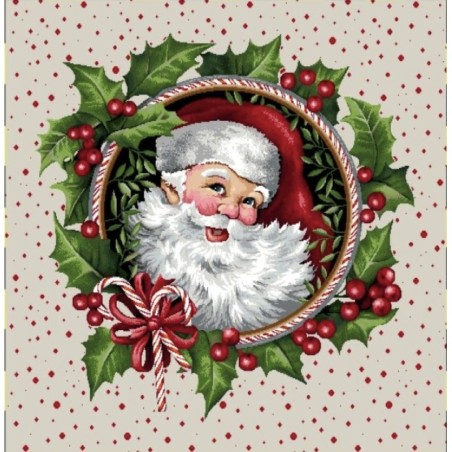 Carre- Père Noël couronne fond beige