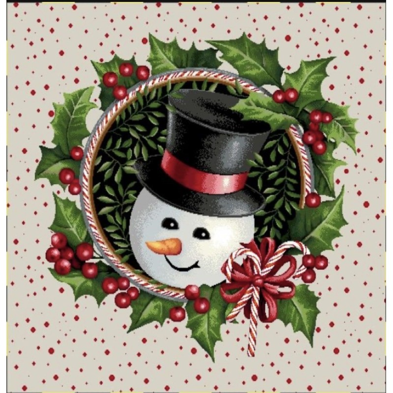Carre- bonhomme de neige couronne fond beige
