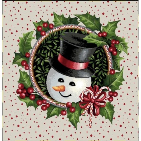 Carre- bonhomme de neige couronne fond beige