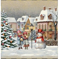 Carre- Enfant place de Noël et bonhomme de neige