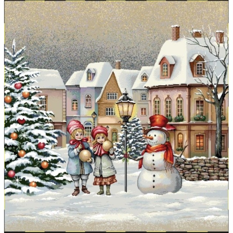 Carre- Enfant place de Noël et bonhomme de neige