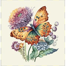 Carre-bouquet et papillon arc en ciel