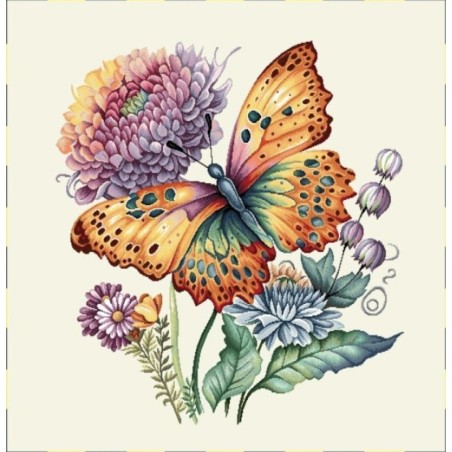 Carre-bouquet et papillon arc en ciel