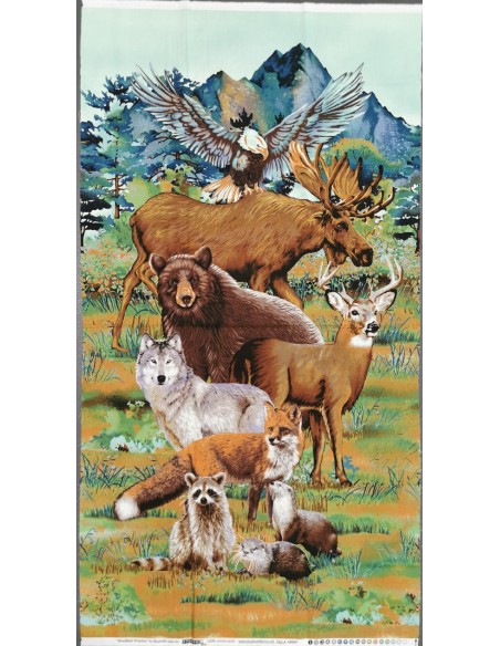 panneau, animaux, chasse, forêt, patchwork, quilting