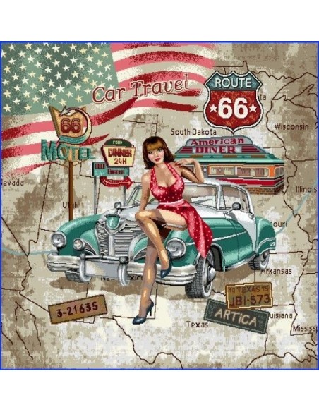 carré, jacquard, coussin, sac, pin up, route 66, américain, usa