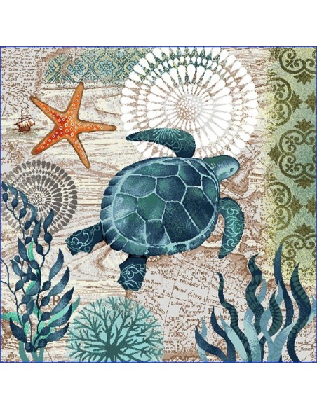 carré, jacquard, coussin, sac, animaux, mer, tortue