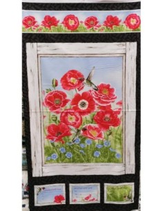 panneau, fleur, oiseau, coquelicot, colibri, printemps