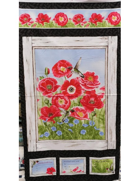 panneau, fleur, oiseau, coquelicot, colibri, printemps