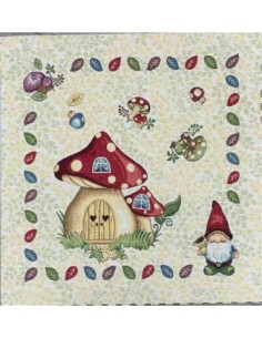 carré, jacquard, coussin, sac, nain de jardin, champignon, automne