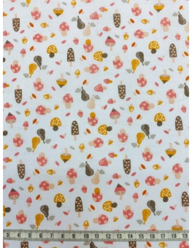 coton, cotonnade, champignons, poires, fruits, légumes