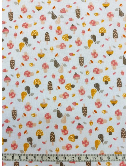 coton, cotonnade, champignons, poires, fruits, légumes