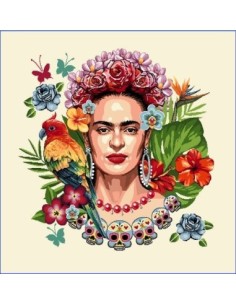 carré, jacquard, coussin, sac, frida khalo perroquet