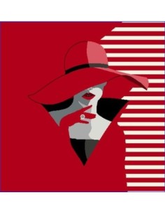 carré, jacquard, coussin, sac, femme en rouge