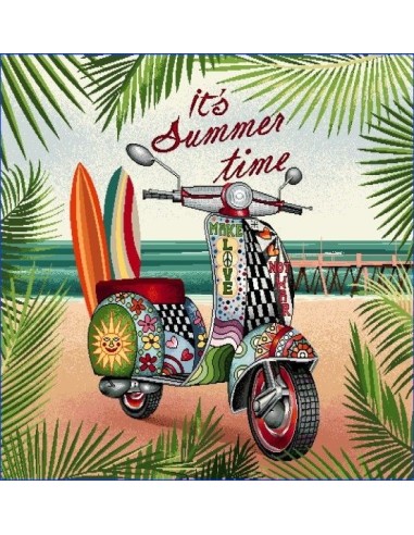 carré, jacquard, coussin, sac, scooter à la plage, vintage, surf, summer