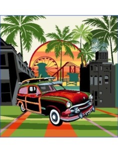 carré, jacquard, coussin, sac, miami en voiture, vintage