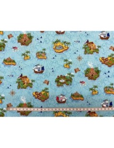 patchwork, pirate, enfants, blanc,bleu,tresors,iles