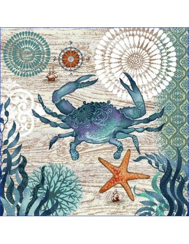 carré, jacquard, coussin, sac, crabe,mer,marin,crustace,...