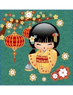 carré, jacquard, coussin, sac, kokeshi,poupee