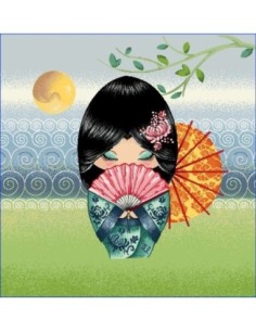 carré, jacquard, coussin, sac, kokeshi,poupee