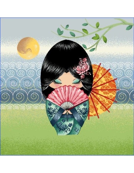 carré, jacquard, coussin, sac, kokeshi,poupee