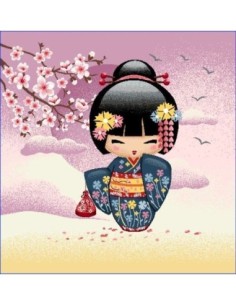 carré, jacquard, coussin, sac, kokeshi,poupee