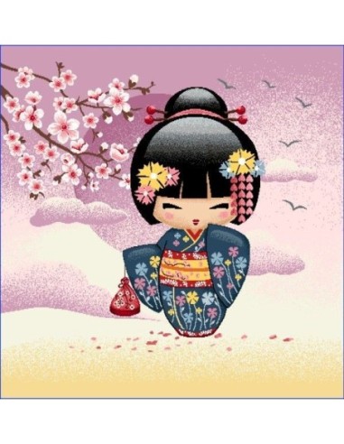 carré, jacquard, coussin, sac, kokeshi,poupee